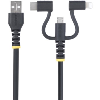 USB 2.0ケーブル/1m/3-in-1 USB-A - Micro-USB/USB-C/Lightning/480Mbps/15W 3A/ブラック/Type-C マイクロUSB ライトニングケーブル/データ転送 同期 充電コード StarTech.com