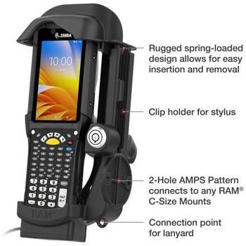 Zebra MC9300シリーズ専用ホルダー(キーロック付) パワージャック/ヒートピン ボール無 RAM-HOL-ZE32PHLU ラムマウント