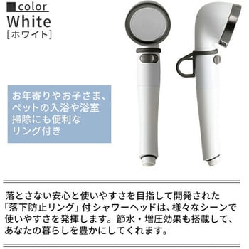 シャワーヘッド シルクシャワーシリーズ08 リング付 落下防止 節水率最大50% 手元ボタン アラミック