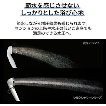 シャワーヘッド シルクシャワーシリーズ08 リング付 落下防止 節水率最大50% 手元ボタン アラミック