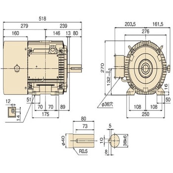 TFO-LKK 4P 5.5KW HBA 脚取付 全閉外扇屋内型 ブレーキ付 4P ザ