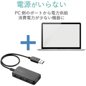 USBハブ 2.0 4ポート バスパワー ケーブル長 30cm タブレット向け スイングコネクタ エレコム
