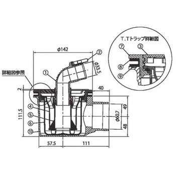 防水パン用排水トラップ T.T テクノテック