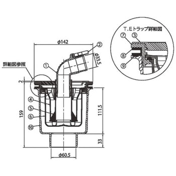 防水パン用排水トラップ T.T テクノテック