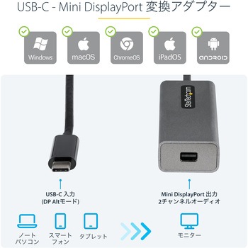 USB-C - Mini DisplayPort 変換アダプタ/USB Type-C - ミニディスプレイポート /4K60Hz HBR2/30cmケーブル StarTech.com