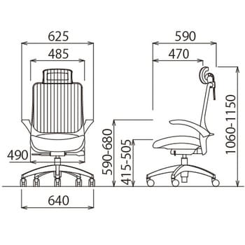 オフィスチェア MS-1600シリーズ 座クッション アルミ脚タイプ ヘッドレスト・肘付き