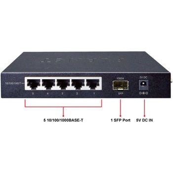 スイッチングハブ  ギガビット5ポート SFP1ポート付 専用ACアダプタ付 PLANET Technology