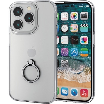 iPhone14 Pro ケース カバー ハイブリッド 耐衝撃 超衝撃吸収 リング付 スタンド機能付 シルバー エレコム