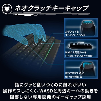 キーボード 有線 着脱式ケーブル メカニカル式(銀軸/スピードリニア) 65%サイズ 【V custom】 RGB 日本語配列 テンキーレス USB Aポート×1 エレコム