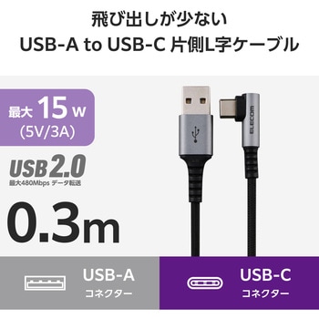 USB Type-C ケーブル ( USB-A to C ) L字 ナイロンメッシュ 高速データ転送 充電ケーブル エレコム