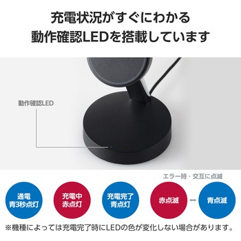 ワイヤレス充電器 Qi認証 Qi2対応 15W/7.5W/5W マグネット式 充電スタンド ケーブル一体 エレコム