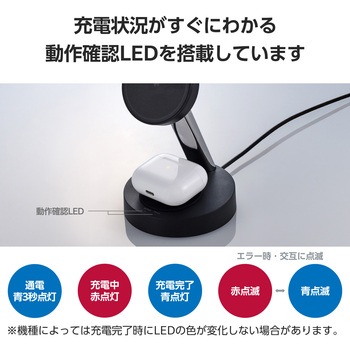 ワイヤレス充電器 Qi認証 Qi2対応 15W/7.5W/5W マグネット式 充電スタンド 2in1 同時充電 ケーブル一体 エレコム