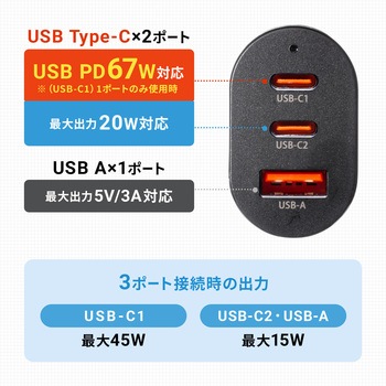 カーチャージャー_USB Power Delivery対応_67W サンワサプライ