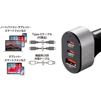カーチャージャー_USB Power Delivery対応_67W サンワサプライ