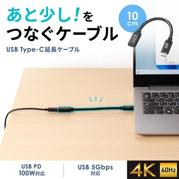 USB TypeC延長ケーブル_USB 5Gbps_PD100W対応 サンワサプライ