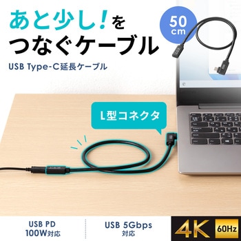 USB TypeC延長ケーブル_USB 5Gbps_PD100W対応 サンワサプライ