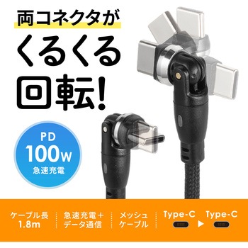 USB TypeCケーブル_USB2.0_回転 サンワサプライ