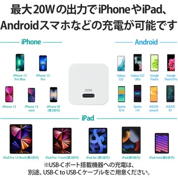 スマホ充電器 AC充電器 タイプC×1ポート Type-C ケーブル付属 1.5m PD 20W スイングプラグ 小型 USBコンセント iPhone エレコム
