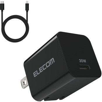スマホ充電器 AC充電器 タイプC×1ポート ライトニング ケーブル付属 1.5m PD スイングプラグ 小型 iPhone エレコム