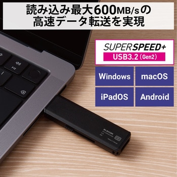 SSD 外付け ポータブル USB3.2 Gen2 読出最大600MB/秒 超小型 スライド