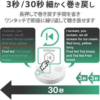 CDプレーヤー コンパクト ポータブル リモコン付属 スピーカー機能付 卓上 イヤホン付属 語学学習 ホワイト ロジテック