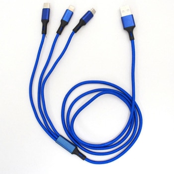 3in1スマートフォン用USBケーブルシリーズ Type-A(2.0) MicroUSB Type-B+Type-C+Lightning(1メートル)青 bitstrong
