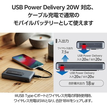 モバイルバッテリー マグネット式 <ワイヤレス充電/USB充電 両対応> 10000mAh 大容量 入出力(Type-C ×2) エレコム