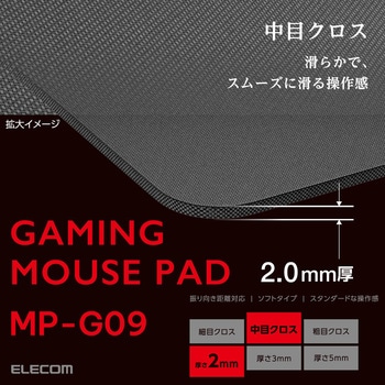 ゲーミング マウスパッド 小型 バランスタイプ 中目クロス 表面 ラバーベース 300×350×2mm エレコム