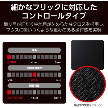 ゲーミング マウスパッド コントロールタイプ 細目クロス 表面 ラバーベース 420×460×3mm エレコム