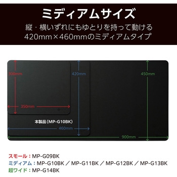 ゲーミング マウスパッド コントロールタイプ 細目クロス 表面 ラバーベース 420×460×3mm エレコム