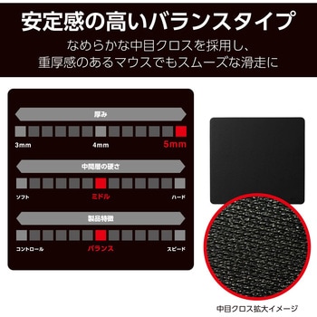 ゲーミング マウスパッド バランスタイプ 中目クロス 表面 ラバーベース 420×460×5mm エレコム
