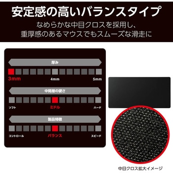 ゲーミング マウスパッド 大型 バランスタイプ 中目クロス 表面 ラバーベース 450×900×3mm エレコム