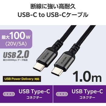 タイプCケーブル 【USB Type C to C】 PD 100W 急速充電 高耐久 ナイロンメッシュ アルミコネクタ エレコム