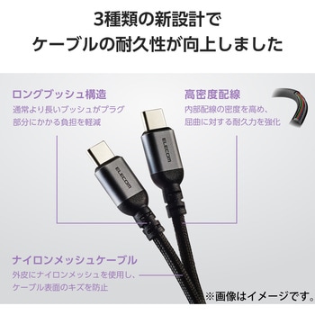 タイプCケーブル 【USB Type C to C】 PD 100W 急速充電 高耐久 ナイロンメッシュ アルミコネクタ エレコム