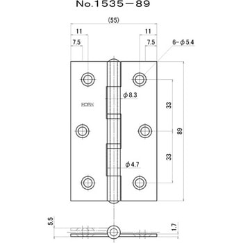 No.1535 カラー厚口丁番 シルバー ナイロンリング入 ニシムラ