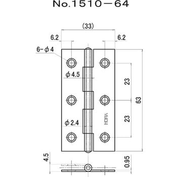 No.1510 カラー薄口丁番 シルバー ニシムラ