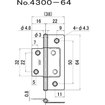No.4300 ステンフラッシュ丁番 サテンゴールド ニシムラ