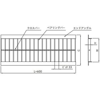 U字溝用グレーチング L600タイプ 鋼板製・溶融亜鉛メッキ仕上げ 歩道用 適合溝幅300mm