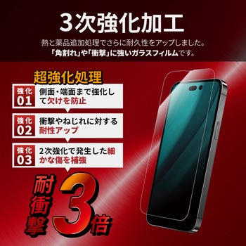 iPhone 14 Pro ガラスフィルム「GLASS PREMIUM FILM」 全画面保護 3次強化 スーパークリア 耐衝撃 LEPLUS NEXT