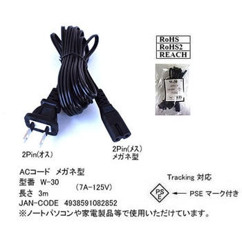 メガネプラグ付電源ケーブル 黒 カモン