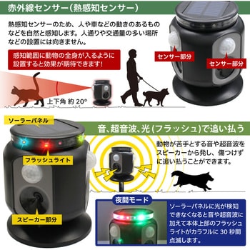 猫よけ 超音波 ソーラー充電 撃退器 240度検知 動物撃退器 ベストアンサー
