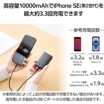 モバイルバッテリー 10000mAh 大容量 小型 PD 30W 入出力(USB Type-C×2) 2台同時充電可 エレコム