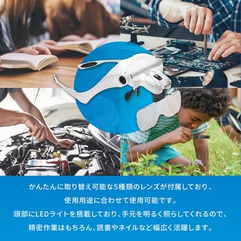 ヘッドルーペ 5種レンズ付属 乾電池タイプ トライメイト