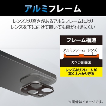 iPhone14 Pro/14 Pro Max カメラ用フレーム レンズ周り保護カバー アルミフレーム ブラック エレコム