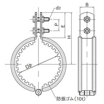 防振立管バンド蝶番式(ゴム10mm厚) SK-0250  電気メッキ - サンコー機材