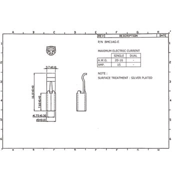 バッテリーコネクタ シングルタイプ 15A，18-16AWG 日本コネクト工業