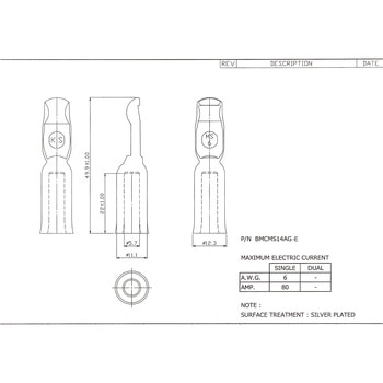 バッテリーコネクタ シングルタイプ 80A，6AWG 日本コネクト工業
