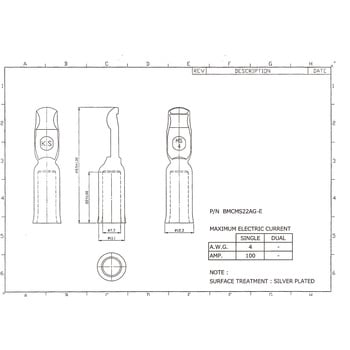 バッテリーコネクタ シングルタイプ 100A，4AWG 日本コネクト工業