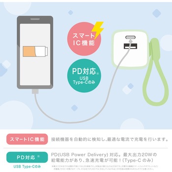 USB充電器 USB-A&C ケーブルリング付ユートリムエル SONIC(ソニック・文具)