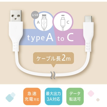 しなやかシリコンUSBケーブル 2m TypeAtoCユートリムエル SONIC(ソニック・文具)